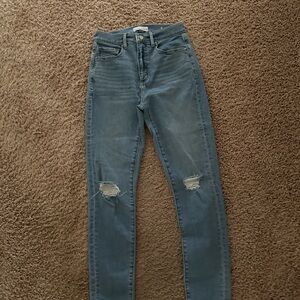 LOFT Blue Skinny Jeans with Distressed Details